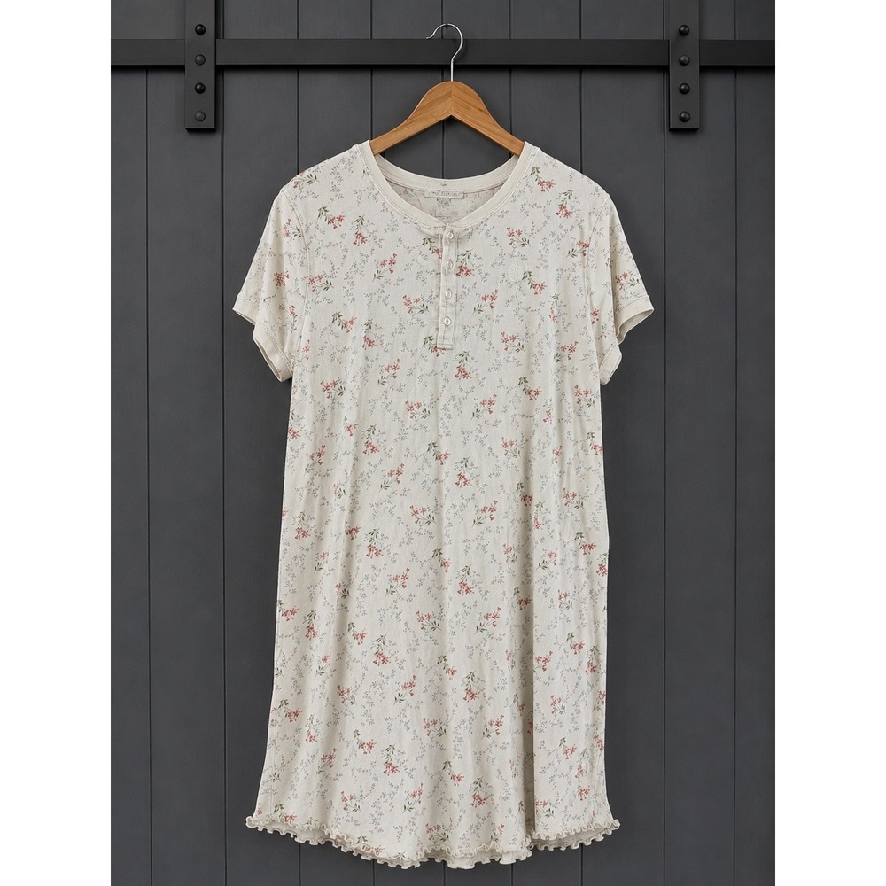 Lauren Ralph Lauren LRL Country Cottage Nightgown XL Cream Floral Henley Cotton